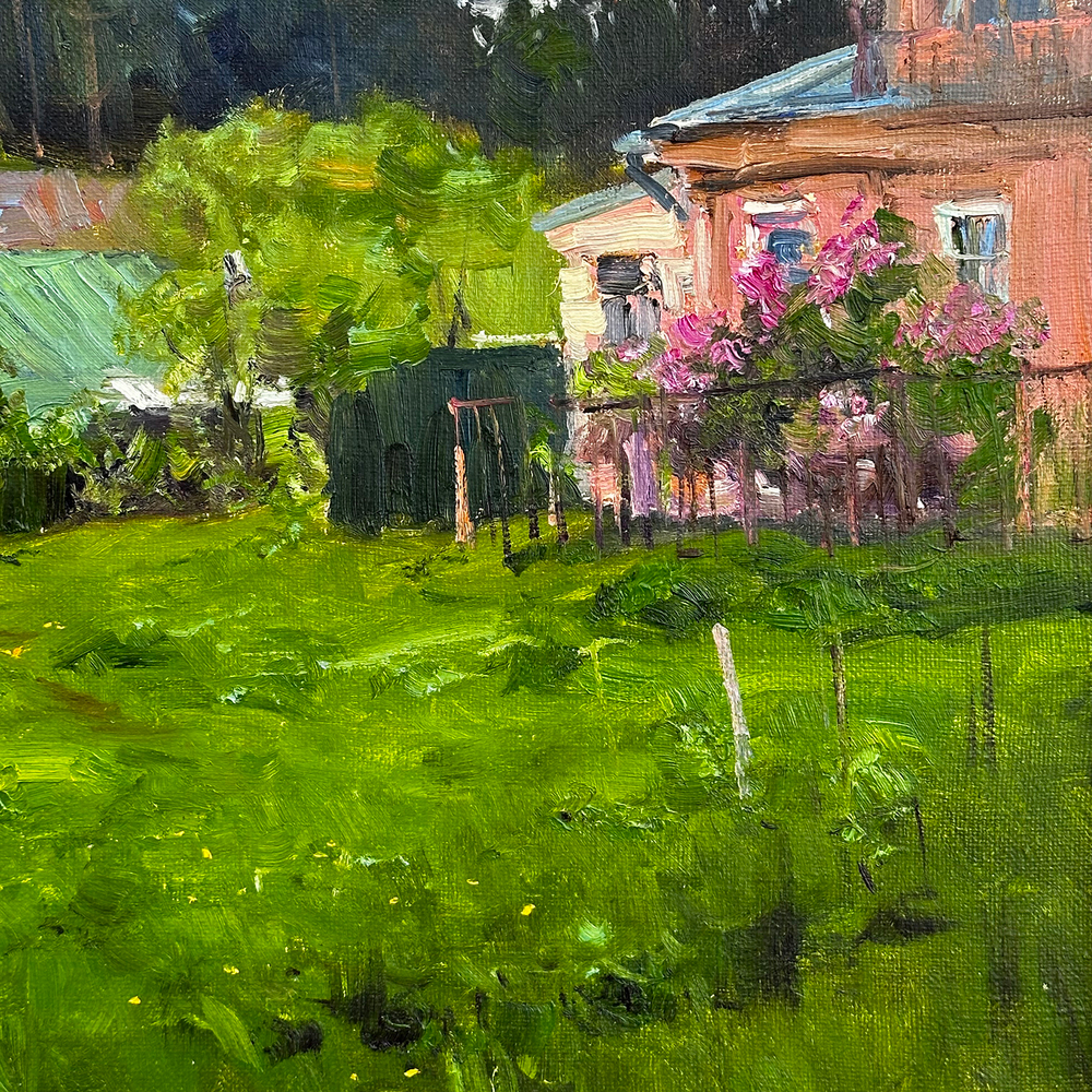 Плотников В.В. Этюд в дождливый день. Село Любец. Холст, Масло. 2023г. Размер холста 35х60 см