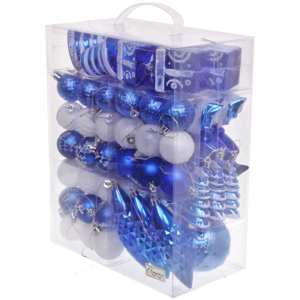 Набор елочных украшений «Зимний калейдоскоп» (в наборе 53 шт), Синий/Белый