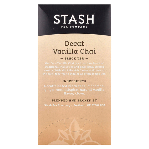 Stash Tea, черный чай, ванильный чай, без кофеина, 18 чайных пакетиков, 36 г (1,2 унции)