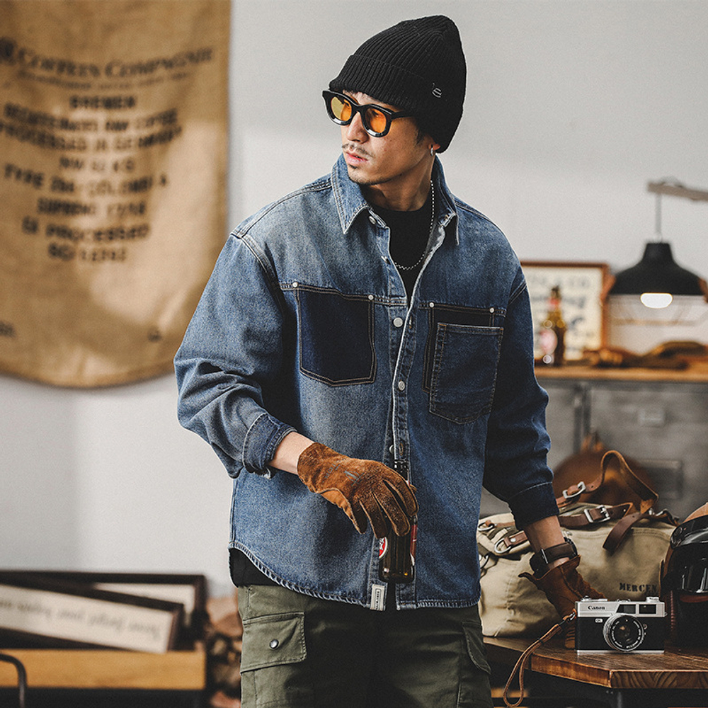 Джинсовая рубашка из плотного хлопка для мужчин.