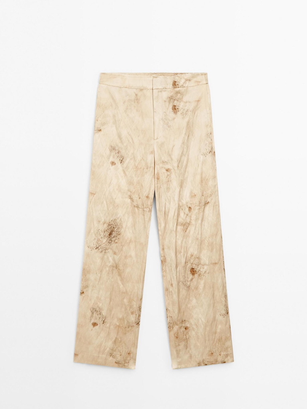 Massimo Dutti Брюки прямого кроя из струящейся ткани с металлическим блеском, ванильный