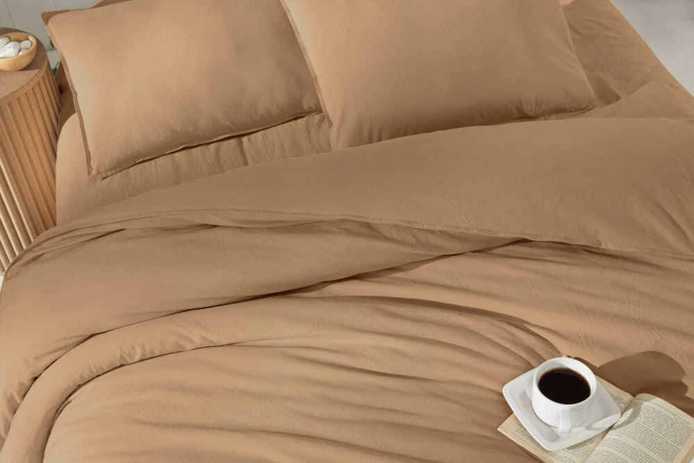 Постельное белье 1.5 спальное Arya home Natural Stone Washed горчичное