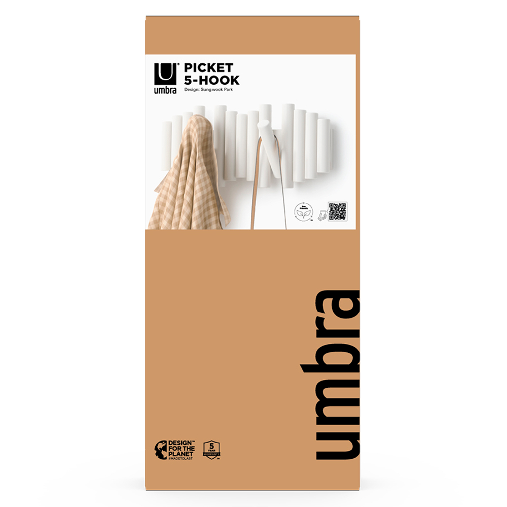 Вешалка настенная UMBRA Picket, 5 крючков, белая
