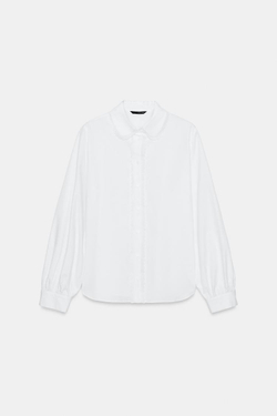 ZARA РУБАШКА С БОЛЬШИМ ОТЛОЖНЫМ ВОРОТНИКОМ, БЕЛЫЙ