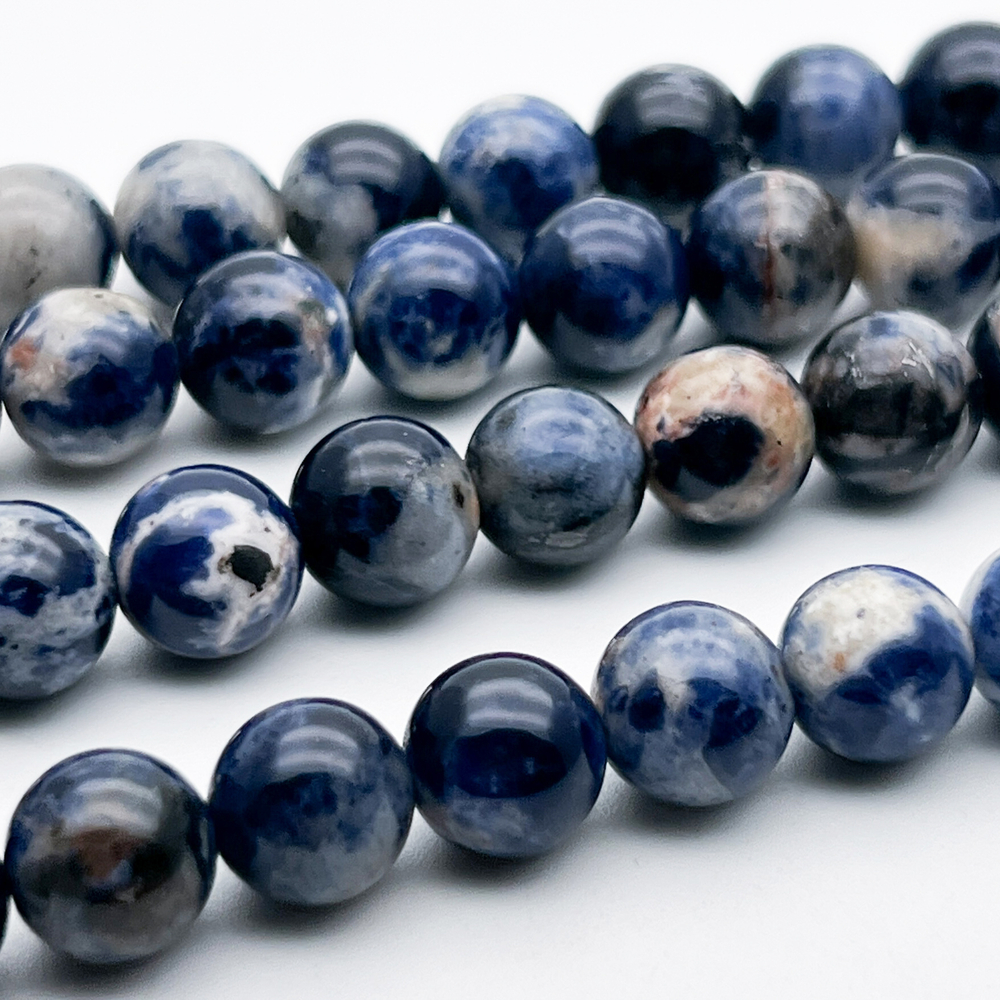 Содалит бусины, диаметр около 9,4-9,7 мм, цена за 10 шт (1/4 нити)