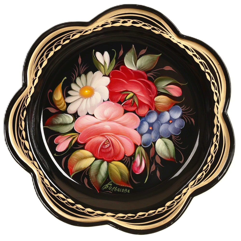 Жостовский поднос декоративный, размер 18 см (A1), металлический