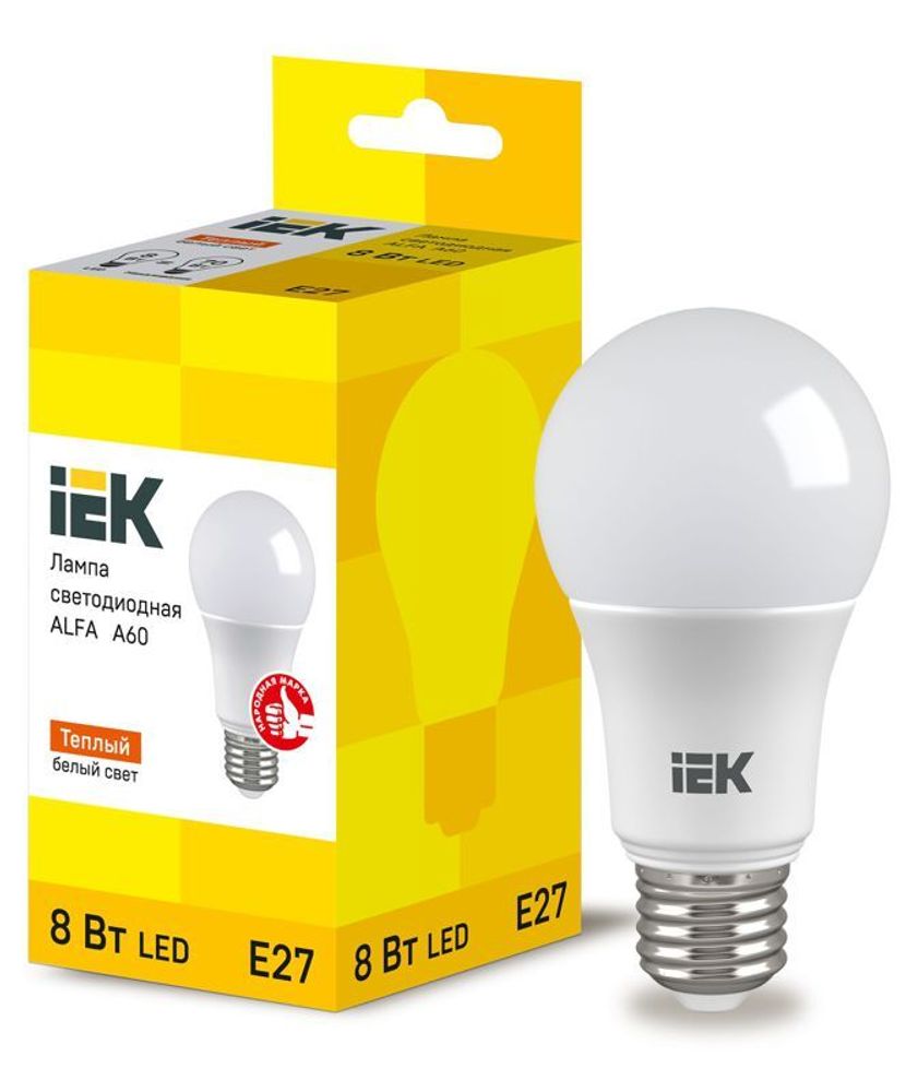 Лампа светодиодная Alfa 8Вт A60 грушевидная 3000К E27 230В (6шт) IEK LLA-A60-8-230-30-E27-6 Лампа светодиодная Alfa 8Вт A60 грушевидная 3000К E27 230В (6шт) IEK LLA-A60-8-230-30-E27-6