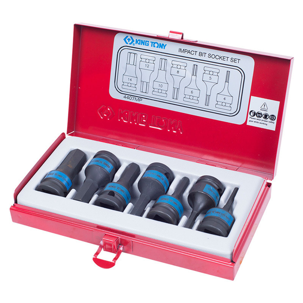 KING TONY (4407MP) Набор ударных торцевых насадок 1/2", HEX, 4-14 мм, 7 предметов