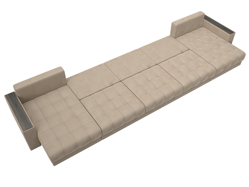 Диван П-образный с декором Лига-049 НПБ Мегалонг, SEVEN 729 ВЕЛЮР бежевый