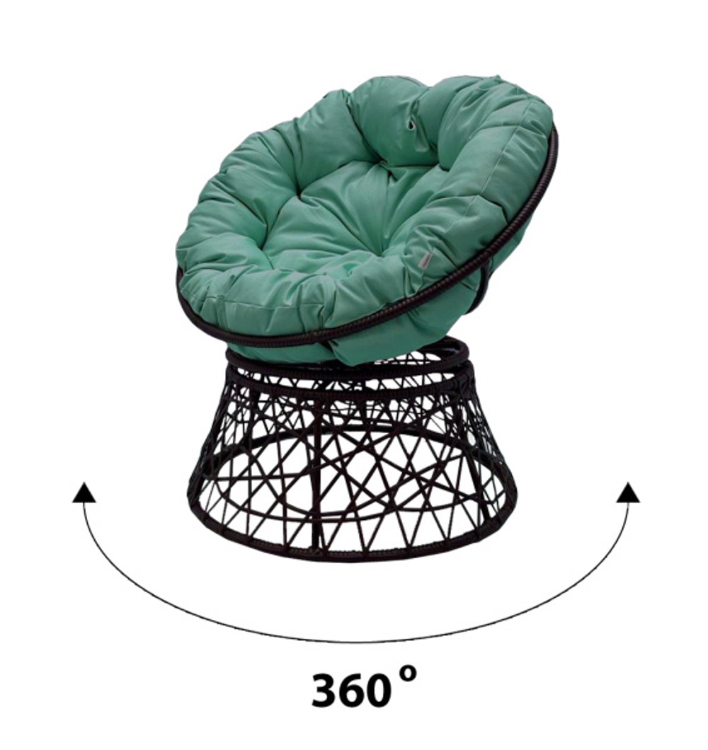 Кресло для отдыха Папасан Адис вращ 360 арт.45123МТ ротанг искусст 1уп. (чер, подушка зеленая) (М)