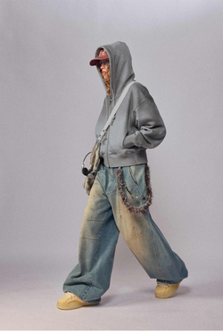 Худи женский Nothomme Monterest vintage washed irregular tie-dye fleece-lined split hoodie