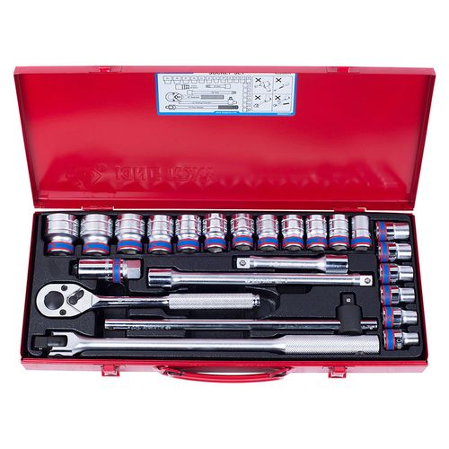 KING TONY (4526MR) Набор торцевых головок с принадлежностями 1/2", 6-гранные, 10-32 мм, 24 предмета