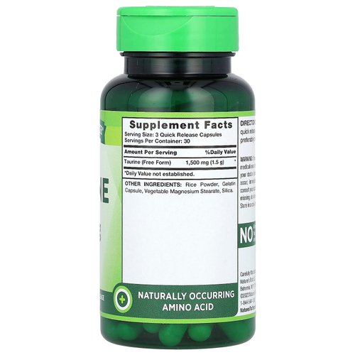 Nature's Truth, витамины, таурин, 90 капсул с быстрым высвобождением (500 мг в 1 капсуле)