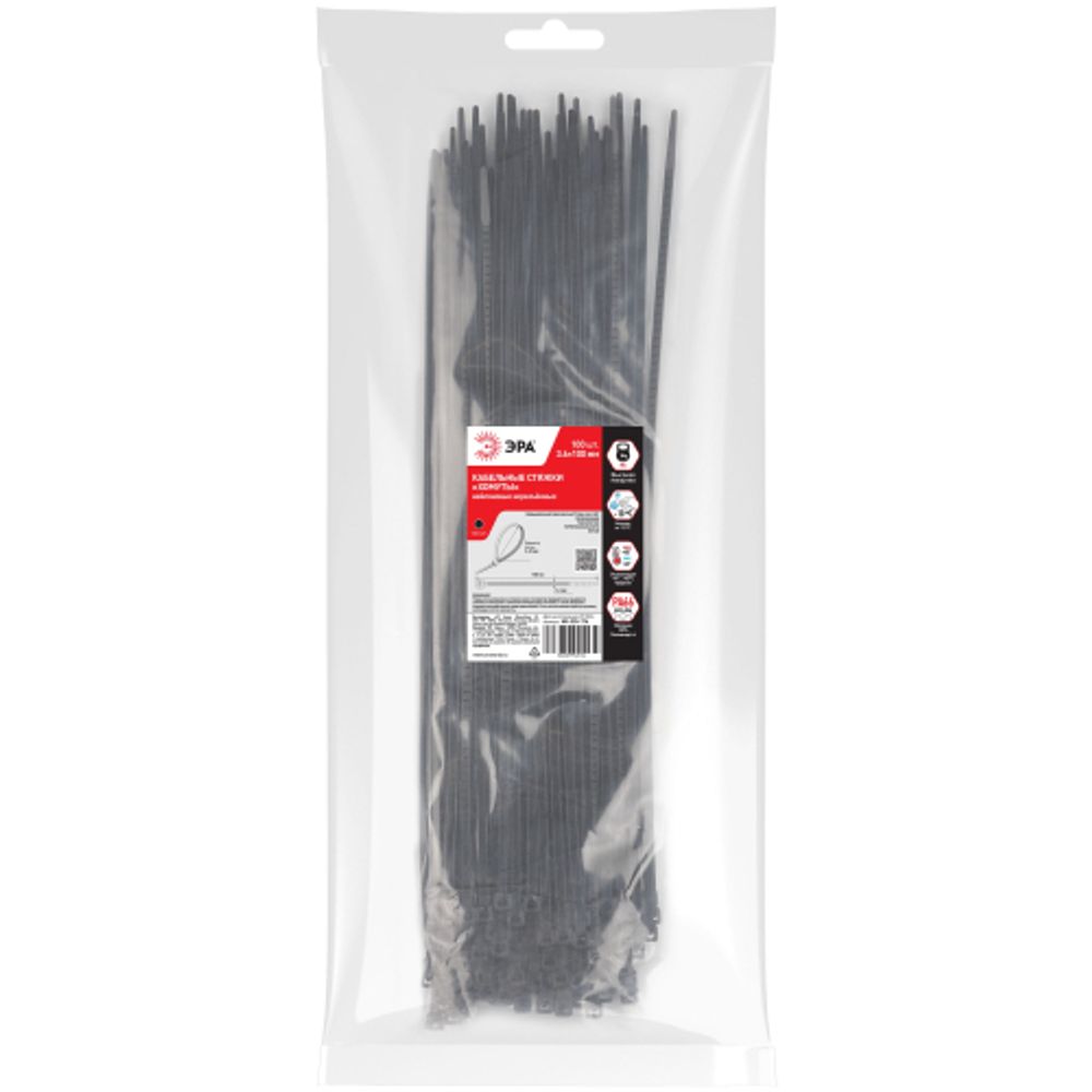 Кабельная стяжка ЭРА NO-225-176 (хомут) нейлоновая 3.6 х 100 мм чёрная (100 шт/уп) | Аксессуары для электромонтажа