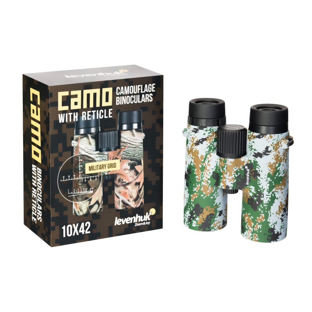 Бинокль Levenhuk Camo Dots 10x42 с сеткой - Установка на штатив через стандартный адаптер 1/4