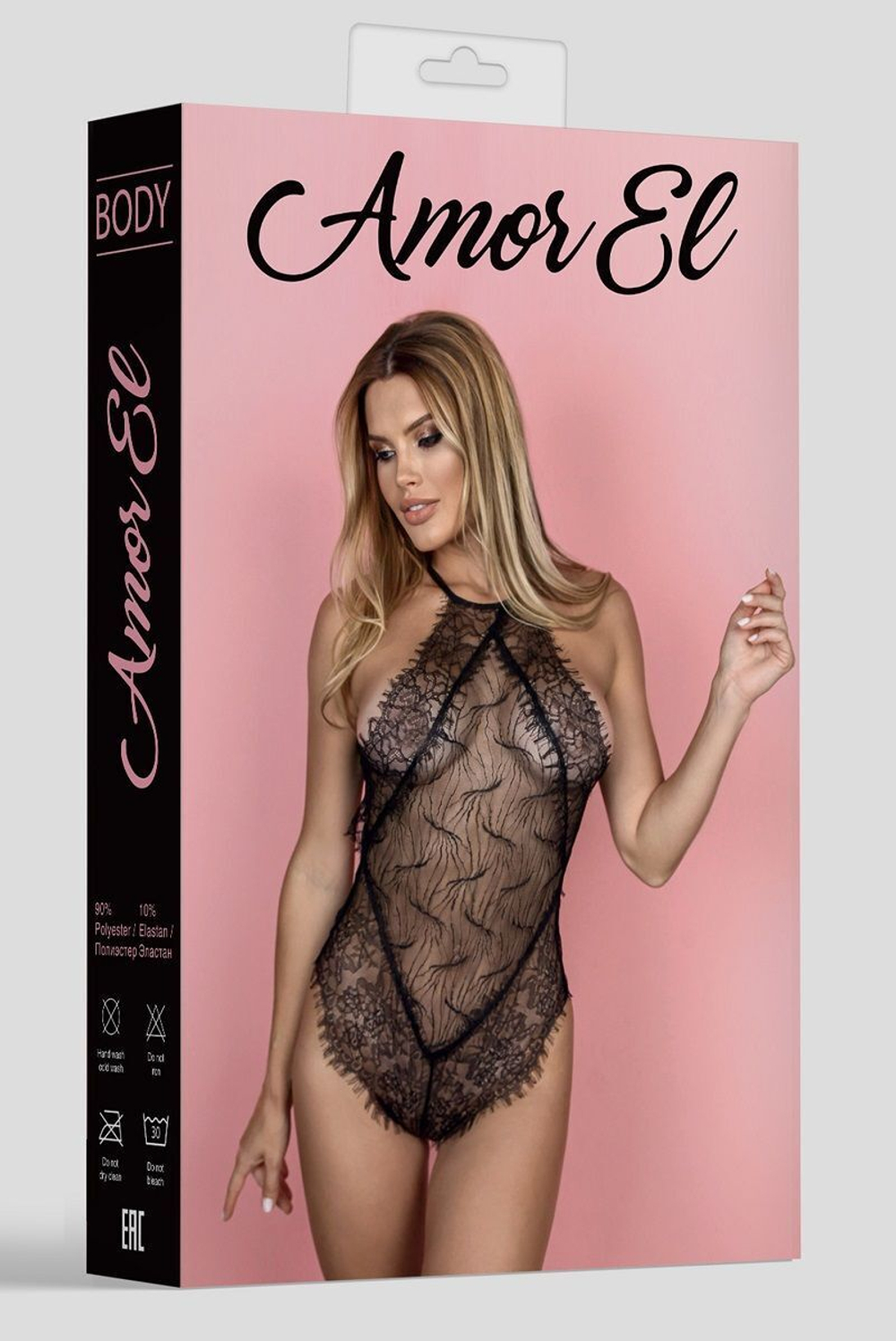 Чарующее боди из кружева с ресничками по краю (Размер: L-XL) (Цвет: черный)