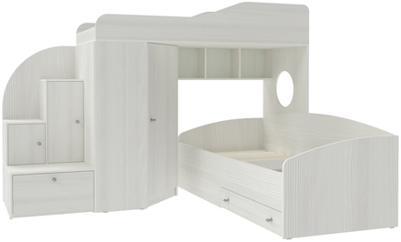 Кровать-чердак КарИВи Кадет 2 Белое Дерево Белое Дерево