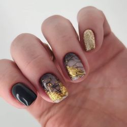 1584 Фольга "Сетка поталь" 4*25 см чёрный/золото