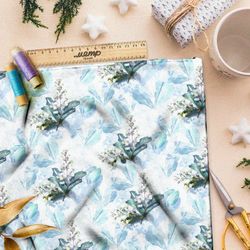 Ткань кулирная гладь размытые акварельные листья и цветы