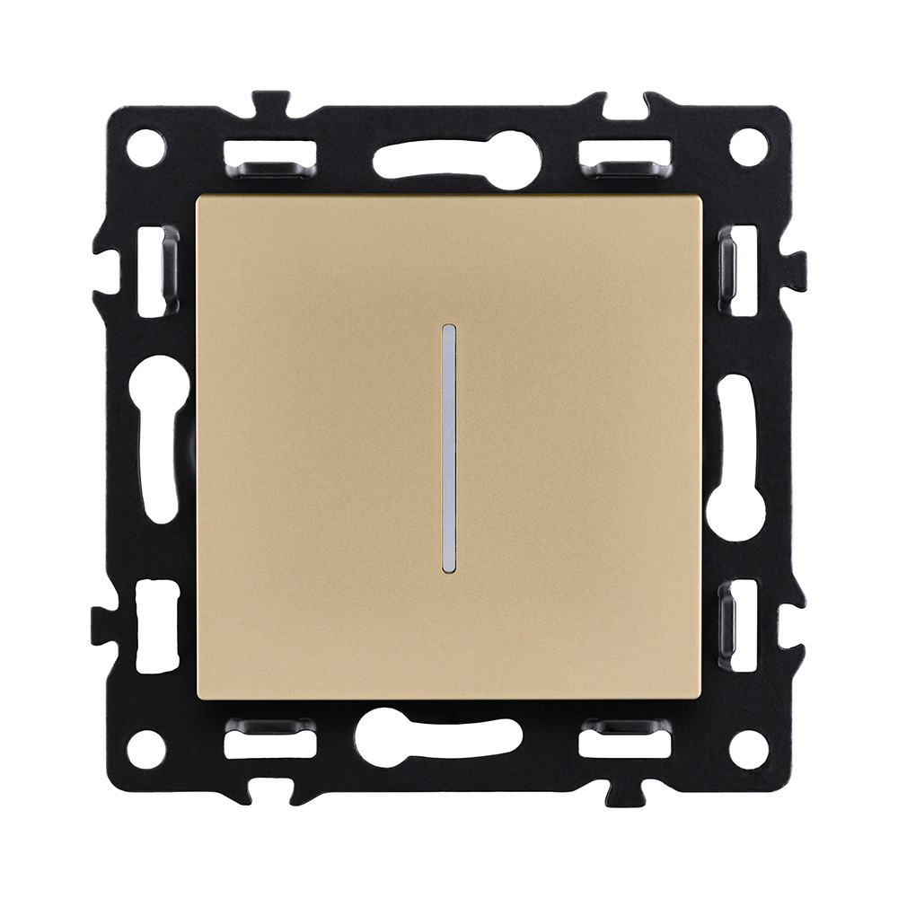 Выключатель кнопочный 1-клавишный 10А/250В с LED подсветкой, золотой Kollinger Asthetik AS-012GD