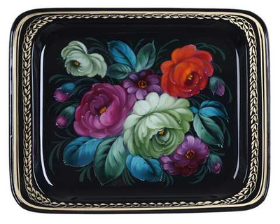 Жостовский поднос декоративный, размер 33х26 см (A13), металлический