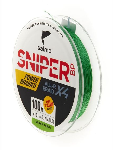 Леска плетёная Salmo Sniper BP ALL R BRAID х4 Grass Green 120 м, 0,17 мм