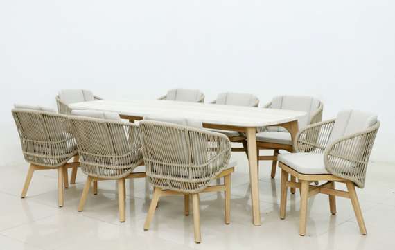 Стол Mali 225х100 см, массив эвкалипта, травертин