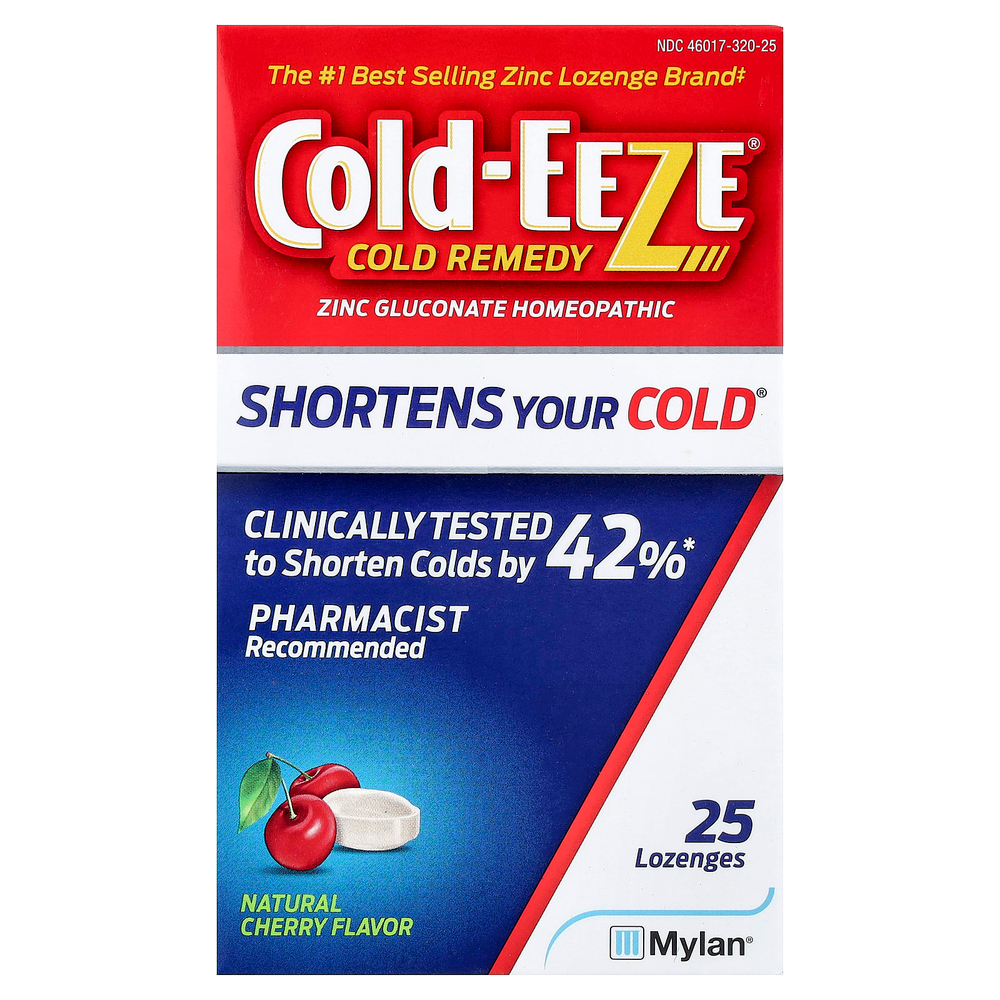 Cold Eeze, средство от простуды, глюконат цинка, натуральная вишня, 25 пастилок