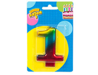 Веселая затея Свеча цифра Радуга металлик №1  8см