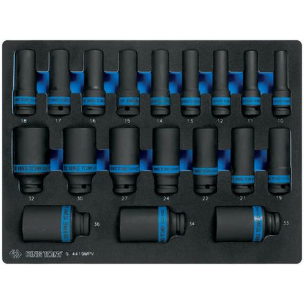 Цена на KING TONY (9-4419MPV) Набор ударных глубоких торцевых головок 1/2", шестигранные, 10-36 мм, ложемент, 19 предметов