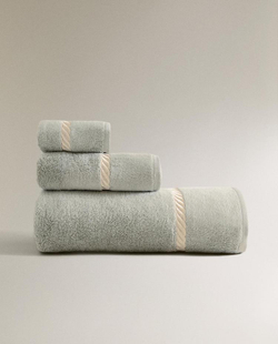 ZARA HOME БАННОЕ ПОЛОТЕНЦЕ С ВЫШИВКОЙ, ЗЕЛЕНЫЙ