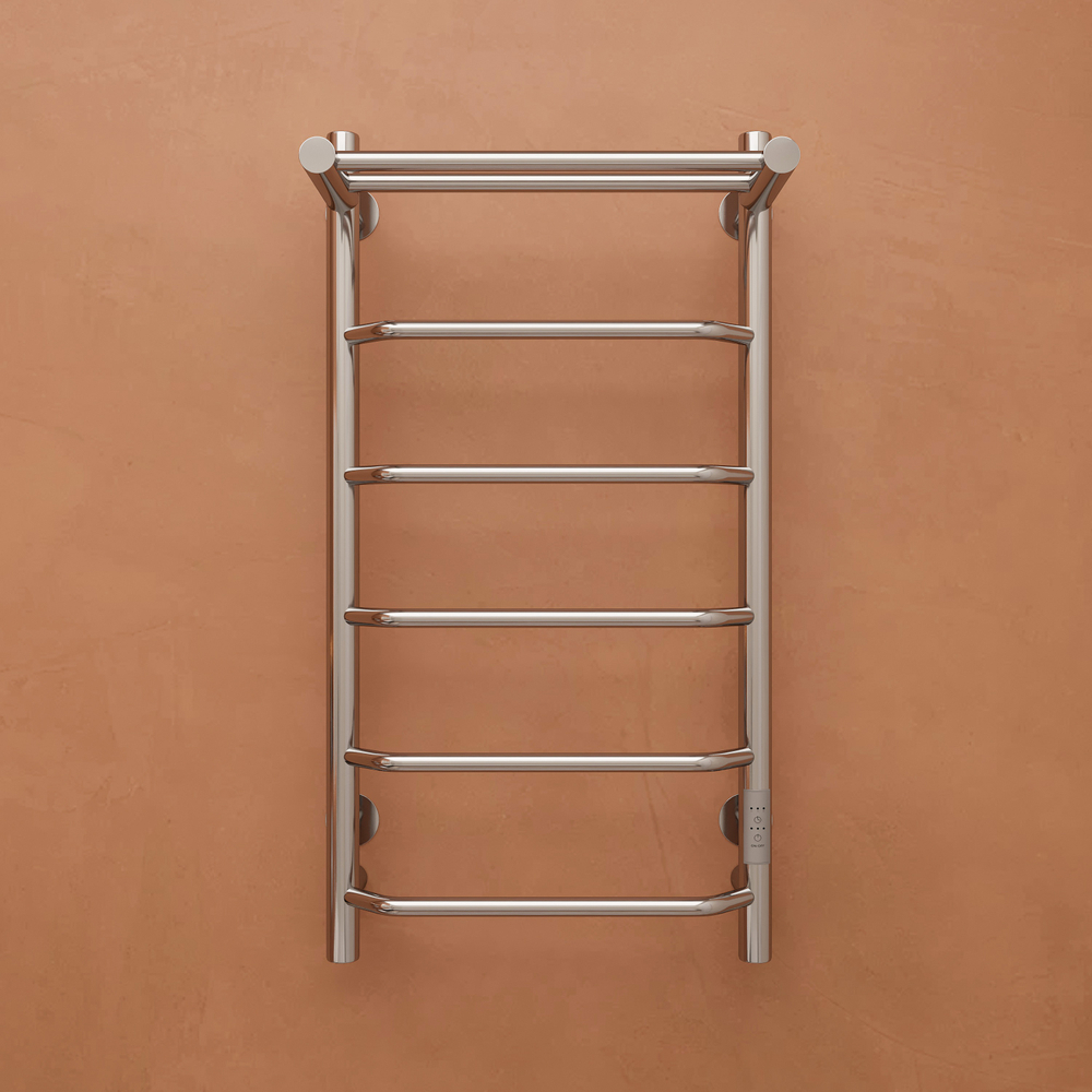 Полотенцесушитель электрический EWRIKA Сафо FT 80x45 см, подключение справа, слева, глянцевый хром, лесенка, с полкой