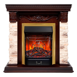 Электрокамин RealFlame Patricia STD NT орех с очагом Majestic Lux Brass