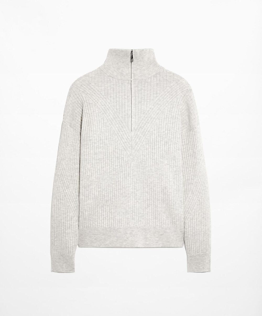 Oysho Свитер в рубчик с высоким воротником, ледяной