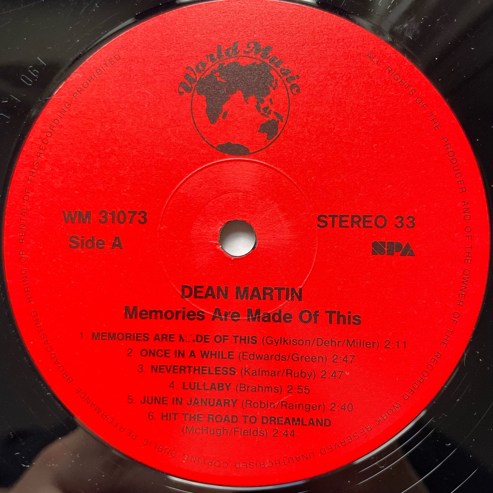 Винтажная виниловая пластинка LP Dean Martin, Memories Are Made Of This (Дания 1987)