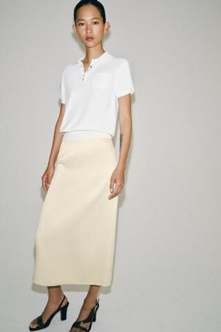 ZARA ПРЯМАЯ ЮБКА МИДИ — ZW COLLECTION, ЭКРЮ