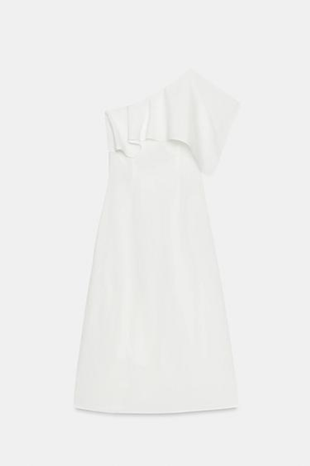 ZARA АСИММЕТРИЧНОЕ ПЛАТЬЕ С ВОЛАНАМИ ИЗ СМЕСОВОГО ЛЬНА — ZW COLLECTION, ЖЕЛТОВАТО-БЕЛЫЙ