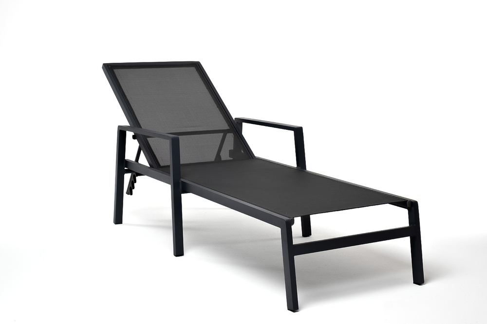 "Парма" шезлонг из алюминия темно-серый (RAL7024) муар, ткань текстилен серая