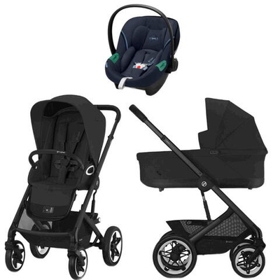 Коляска Cybex Talos S Lux BLK complete Aton S2 Ocean Blue 3 в 1 Moon Black с дождевиками