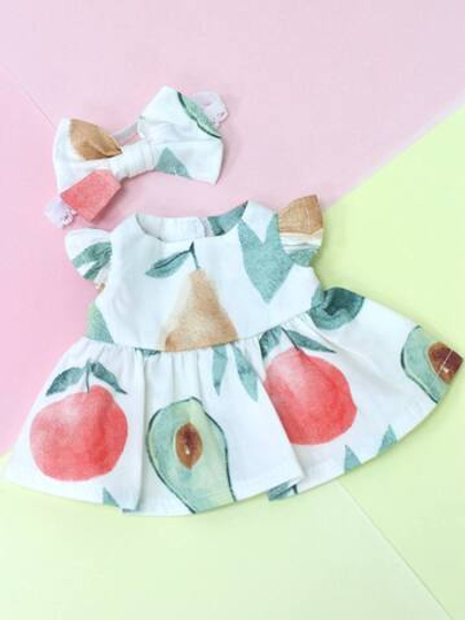 Платье "Фрукты" с бантиком на голову для Бетти, 30 см