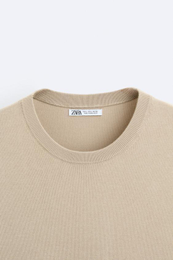 ZARA ФУТБОЛКА ИЗ СМЕСОВОЙ ВИСКОЗЫ, ПЕСОЧНЫЙ