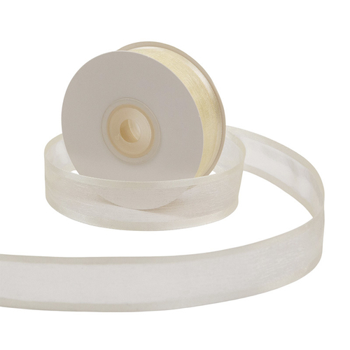 Лента атлас и органза белый песок 2,5 см К