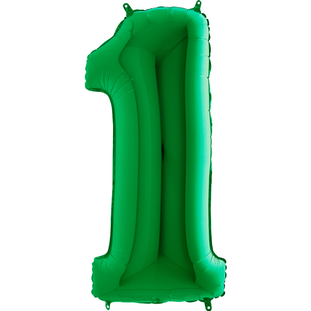 Зеленая цифра 1 с гелием металлик 102 см