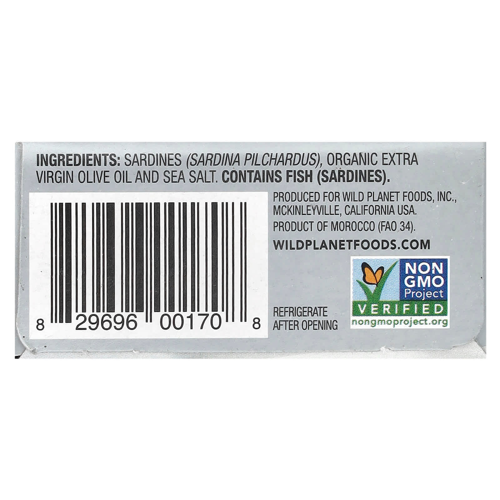 Wild Planet, филе диких сардинов без кожи и костей, в нерафинированном оливковом масле высшего качества, 120 г (4,25 унции)