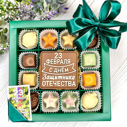 Шоколадный набор "С Днём Защитника Отечества": шоколадка и 12 конфет ручной работы