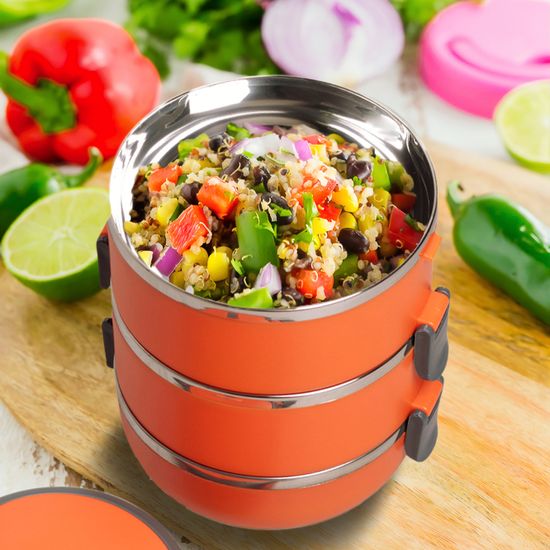 Ланч бокс тройной 2100 мл. круглый Kamille KM-2107 (пластик, нержавеющая сталь)