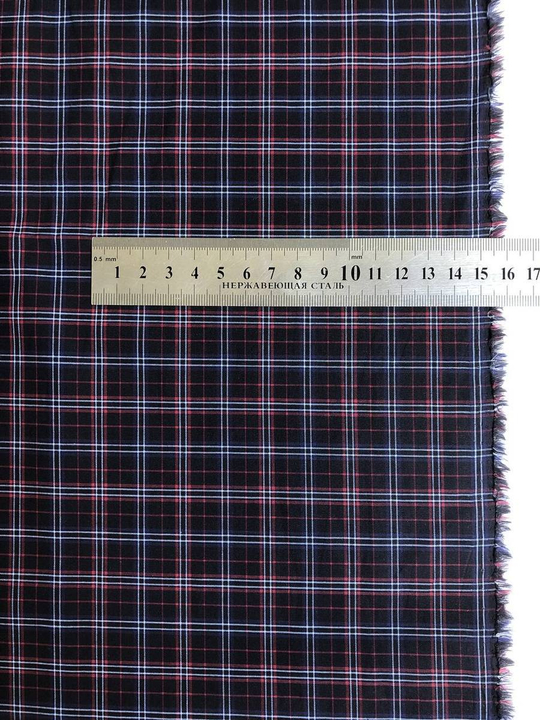 Коттон сорочка принт клетка, синий/бордовый/голубой NB#91