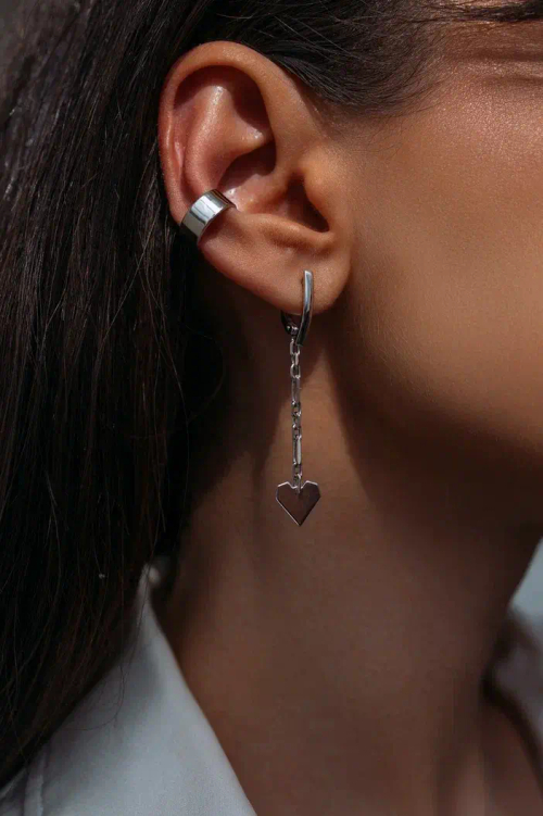 Серьги с рублеными сердцами на цепи