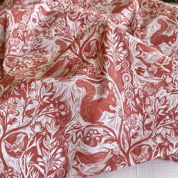 БЕЛКИ И ПТИЧКИ В СТИЛЕ У. МОРРИСА, 100% хлопок Handmade Fabric 2