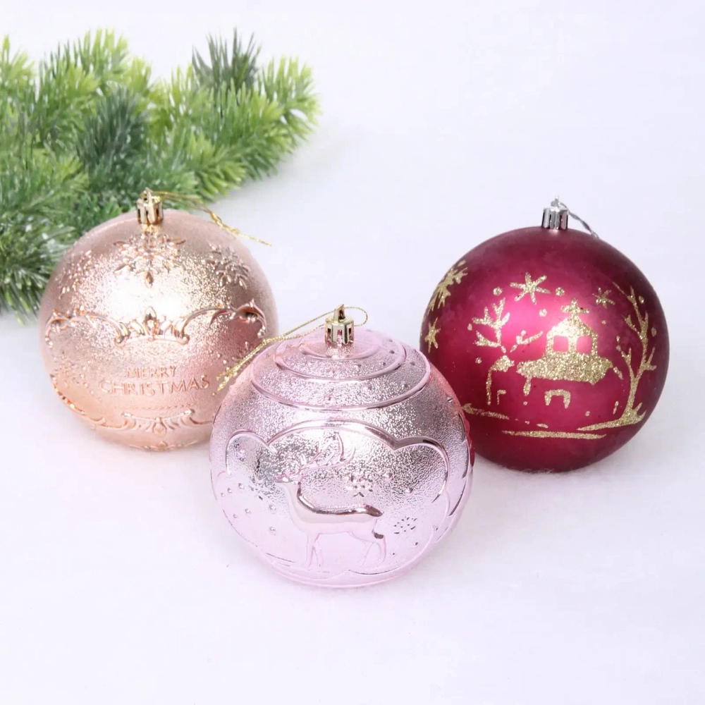 Набор шаров «Winter ice» 10 см + 5 см (15 предметов), Шампань/Рубин/Розовое золото